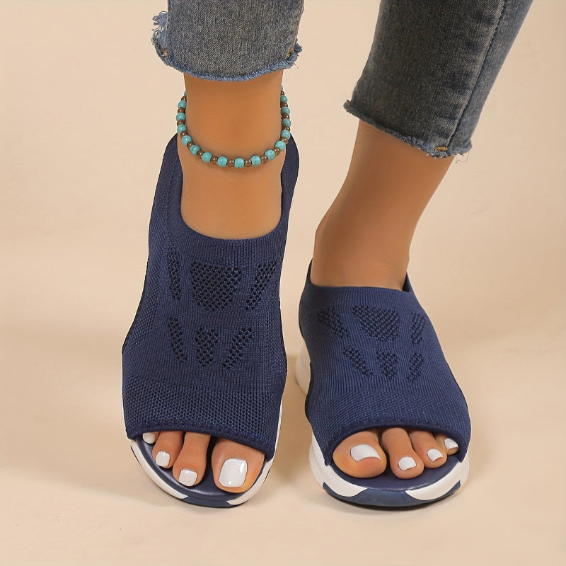 KARA - KNITTED SLIP-ON OPEN-TOE WEDGES